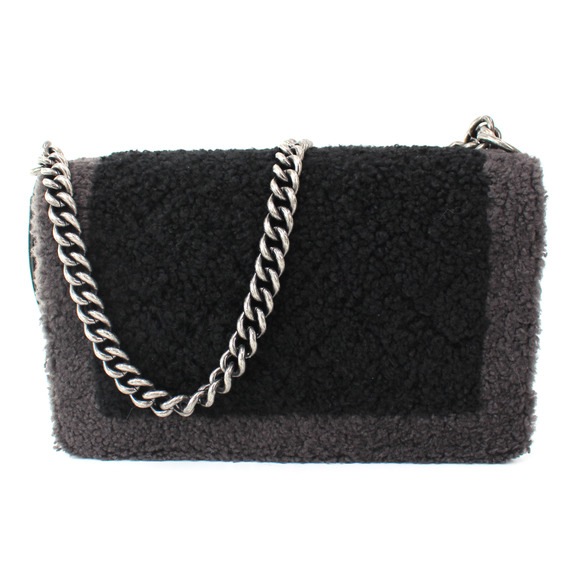 Chanel Large Boy Two Tone Black Grey Flap Top Wool Sherpa Shoulder Bag Silver CC - Picture 6 of 8